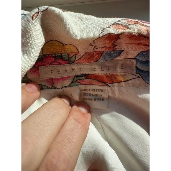 PERRY ELLIS Floral Print Linen Single Breasted Long Line Blazer Size 6 - Picture 7 of 8